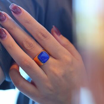 Bague gemme carrée au look audacieux - Véritable Lapis Lazuli - réglable 3