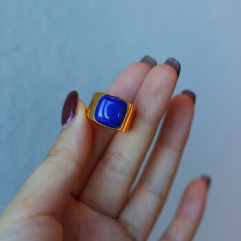 Bague gemme carrée au look audacieux - Véritable Lapis Lazuli - réglable 4