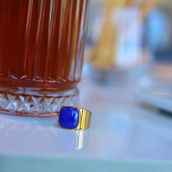 Bague gemme carrée au look audacieux - Véritable Lapis Lazuli - réglable 6