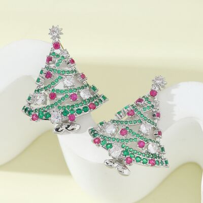 Pendientes Brillantes Árbol De Navidad-Piedras Verdes