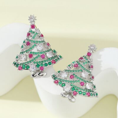 Christmas Tree Sparkling Earrings-Green Stones