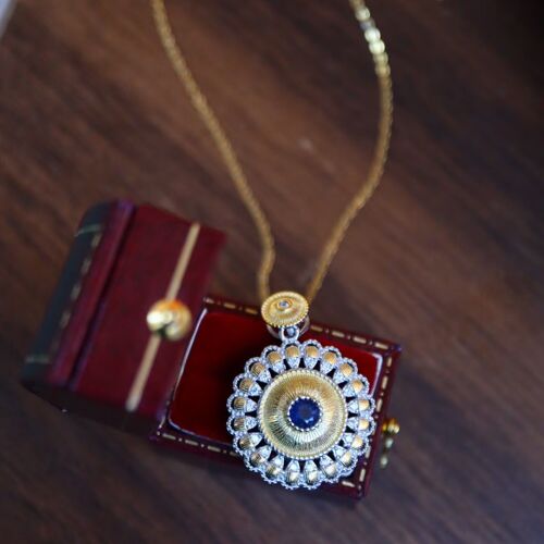 Fancy Sapphire Gold Flower Necklace - Real Sapphire gemstones