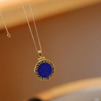 Helios Round pendant - Genuine Lapis Lazuli