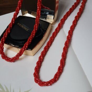 Luxueux collier de perles tressées en corail rouge-qualité AAAA corail rouge océan 2