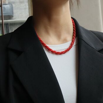 Luxueux collier de perles tressées en corail rouge-qualité AAAA corail rouge océan 4