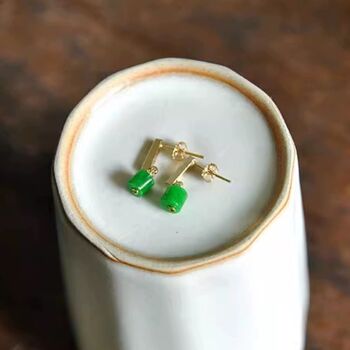 Boucles d'oreilles Minimalisme Petite Barre de Jade - Rempli d'Or 18 Carats 2