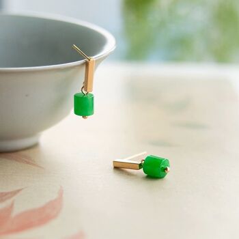 Boucles d'oreilles Minimalisme Petite Barre de Jade - Rempli d'Or 18 Carats 6