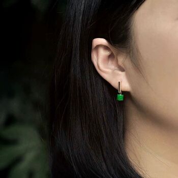 Boucles d'oreilles Minimalisme Petite Barre de Jade - Rempli d'Or 18 Carats 7