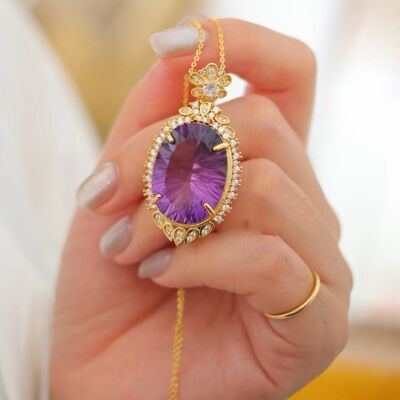 Royal Style Fancy Amethyst Large Pendant Necklace