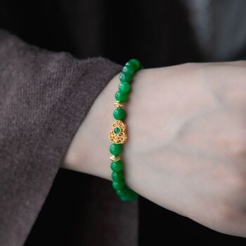 Bracelet de perles de jade vert vif avec porte-bonheur-qualité AAAA 2
