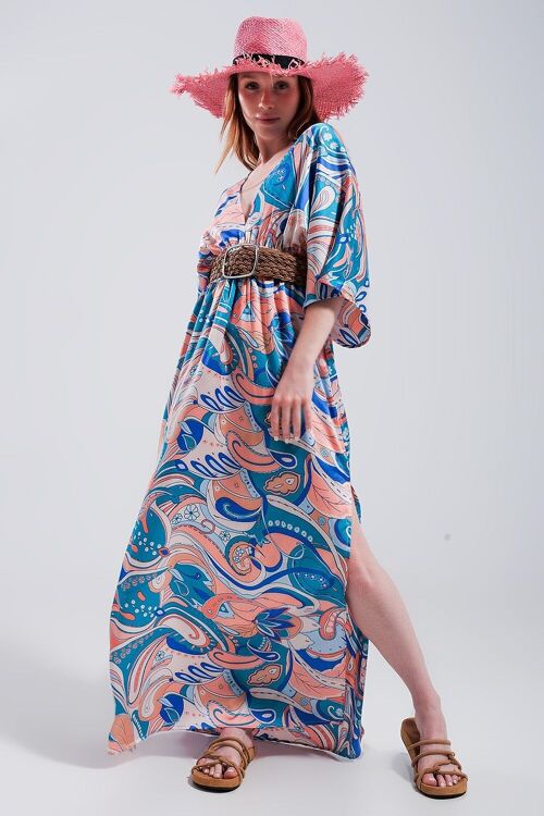 Tie back maxi dress in blue