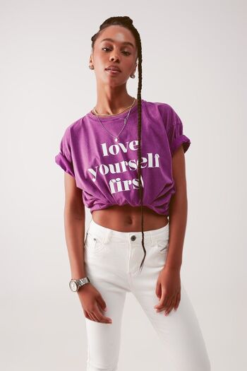 T-shirt violet avec texte imprimé 2