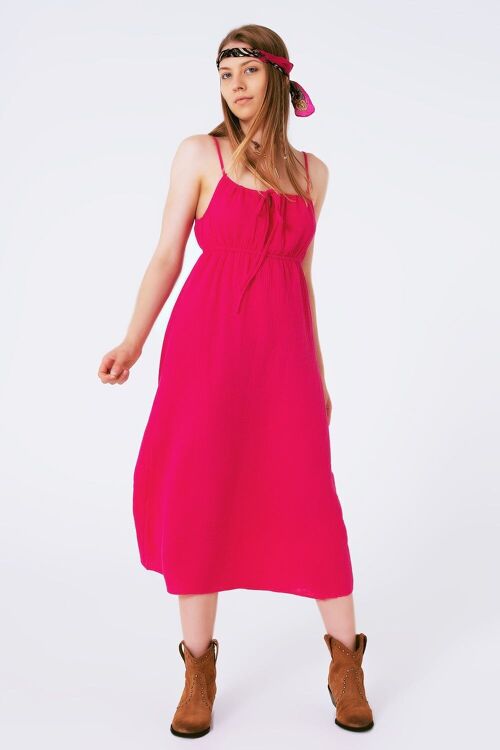 maxi fuchsia summer dress with straps and gathered waist