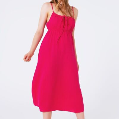 maxi fuchsia summer dress with straps and gathered waist