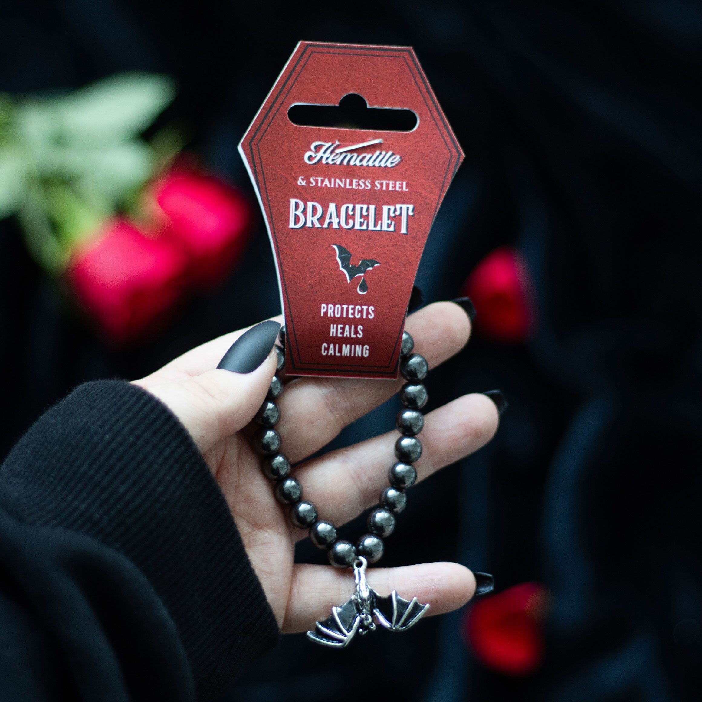 Bracciale con ciondolo in ematite di pipistrello pendente