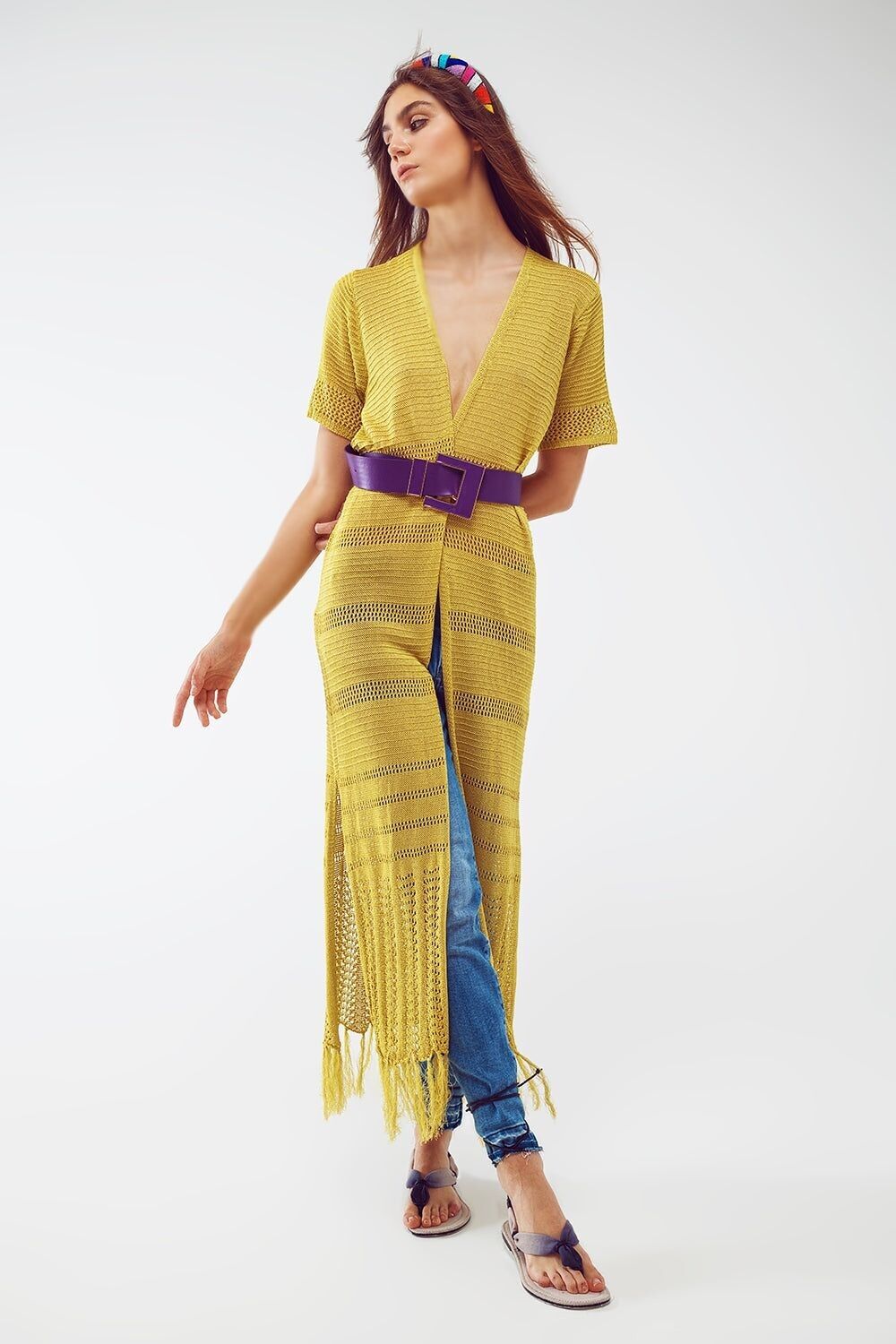 Maxi cardigan lavorato a maglia in verde