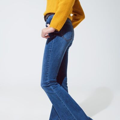 Jeans skinny a zampa di colore blu medio