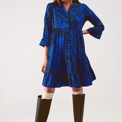 Vestido corto amplio con estampado animal y capas en azul