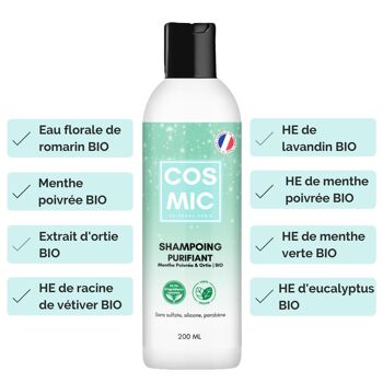 Shampoing Naturel Purifiant Détox Clarifiant - Cheveux Gras et/ou Pellicules et Démangeaisons - Menthe Poivrée & Ortie BIO 3