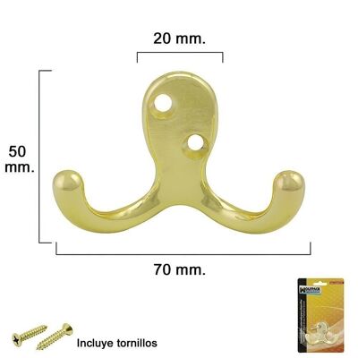 Brass Double Hook for Screwing with screws included.