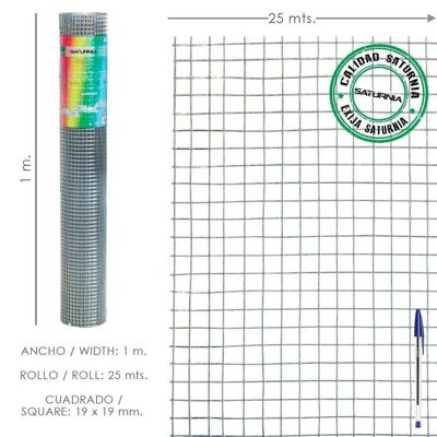 Galvanized Electrowelded Mesh 25x25/1, 60/100 cm.  GD Roll 25 meters.