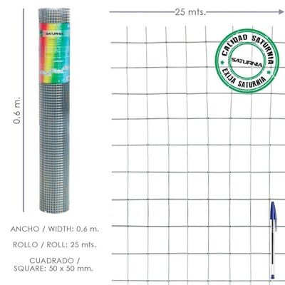 Treillis Electrosoudé Galvanisé 50x50 / 2,00 / 60 cm. GA Rouleau 25 mètres