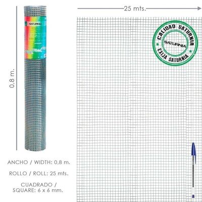 Malla Electrosoldada Galvanizada 6x6 / 80 cm. rollo 25 Metros Uso Domestico