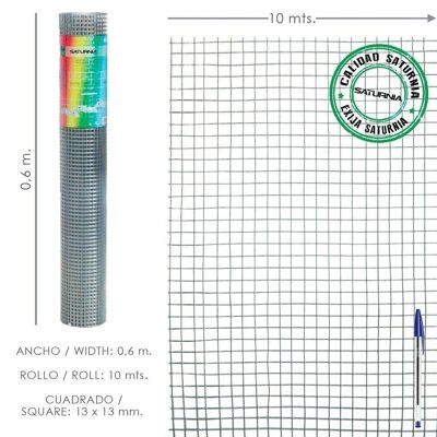 Rete Elettrosaldata Leggera Zincata 13x13 Altezza 60 cm. Rotolo da 10 Metri Uso Domestico