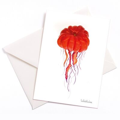 Tarjeta de medusas de tomate con núcleo de color y sobre | 076