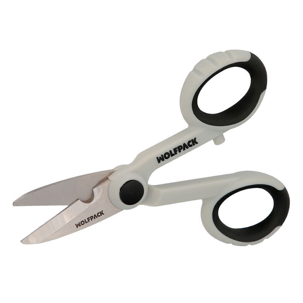 Forbici da Elettricista 140 mm.  Maniglia in TPR Nessuna tensione. Lame in acciaio inossidabile, ergonomiche, forbici taglia cavi, spelafili