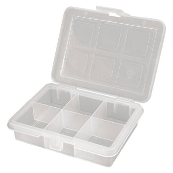 Organiseur en plastique 6 compartiments 120 x 100 x 28 mm. Boîte de rangement, mallette organisateur, organisateur en plastique