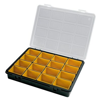 Organizer in plastica 16 scomparti rimovibili 242x188x37 mm. Scatola portaoggetti, valigetta organizer, organizer in plastica