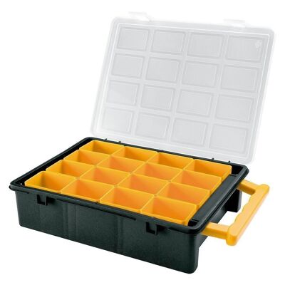 Cartella organizer in plastica 16 scomparti rimovibili 242x188x60 mm. Scatola di immagazzinaggio, valigetta organizer,