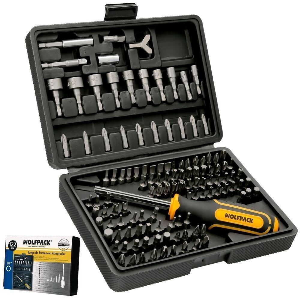 Set Punte Cacciavite 1/4" 122 Pz.  Con Apadtator. Cromo vanadio, kit chiavi combinate, kit cricchetto,