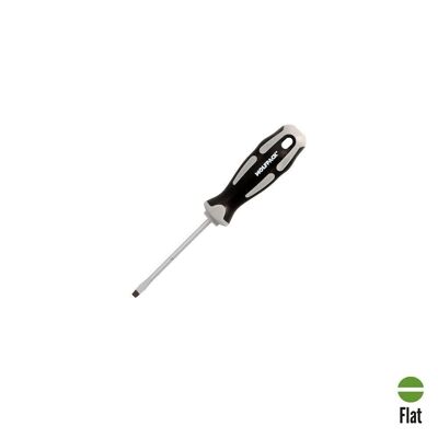 Cacciavite piatto stampato in acciaio S2 Manico in TPR bimateriale.  Misura 0,8 x "4,0 x 75 mm. DIN5265