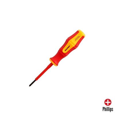 VDE Certified Insulated Phillips Screwdriver 1.000 V.  PH measurement 0 - 3.0 x 60 mm. Electrician Safety Screwdriver