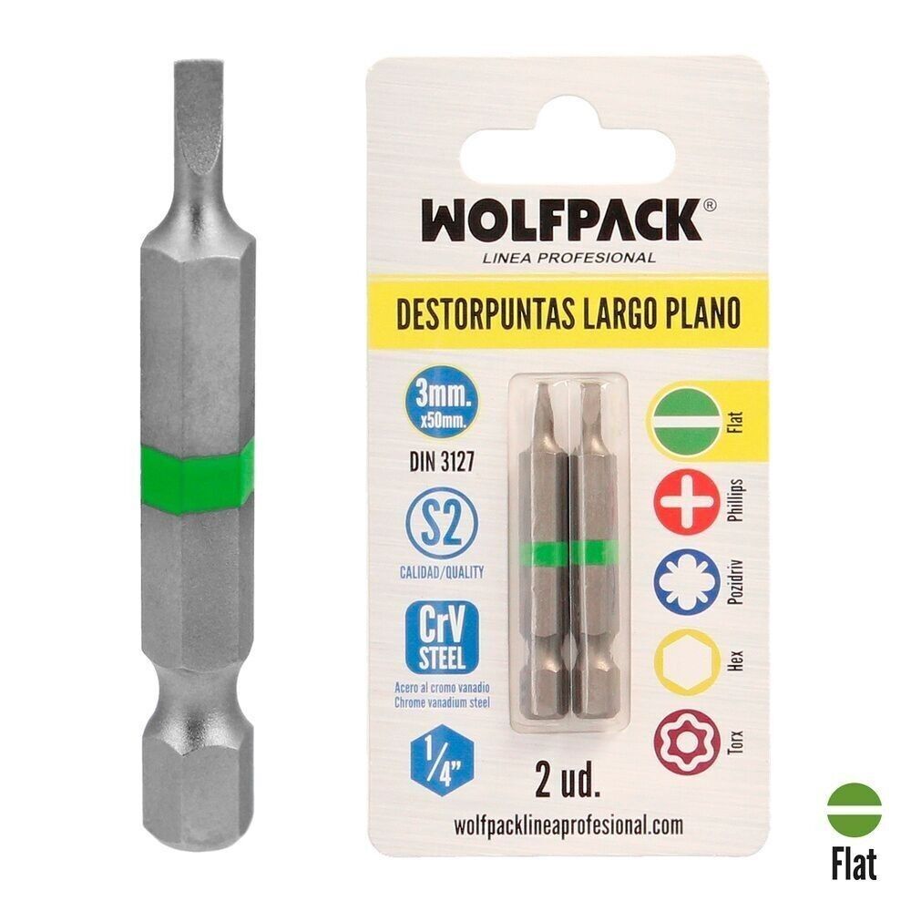 Lange flache Schraubendreherbits 3 mm. (2 Stücke). S2 Chrom-Vanadium-Stahl. Sechskant-Bits, Spitzenentferner,