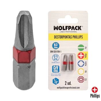 Embouts de tournevis Phillips n°3 (2 pièces). Acier au chrome-vanadium S2. Embouts hexagonaux, extracteurs de pointes,