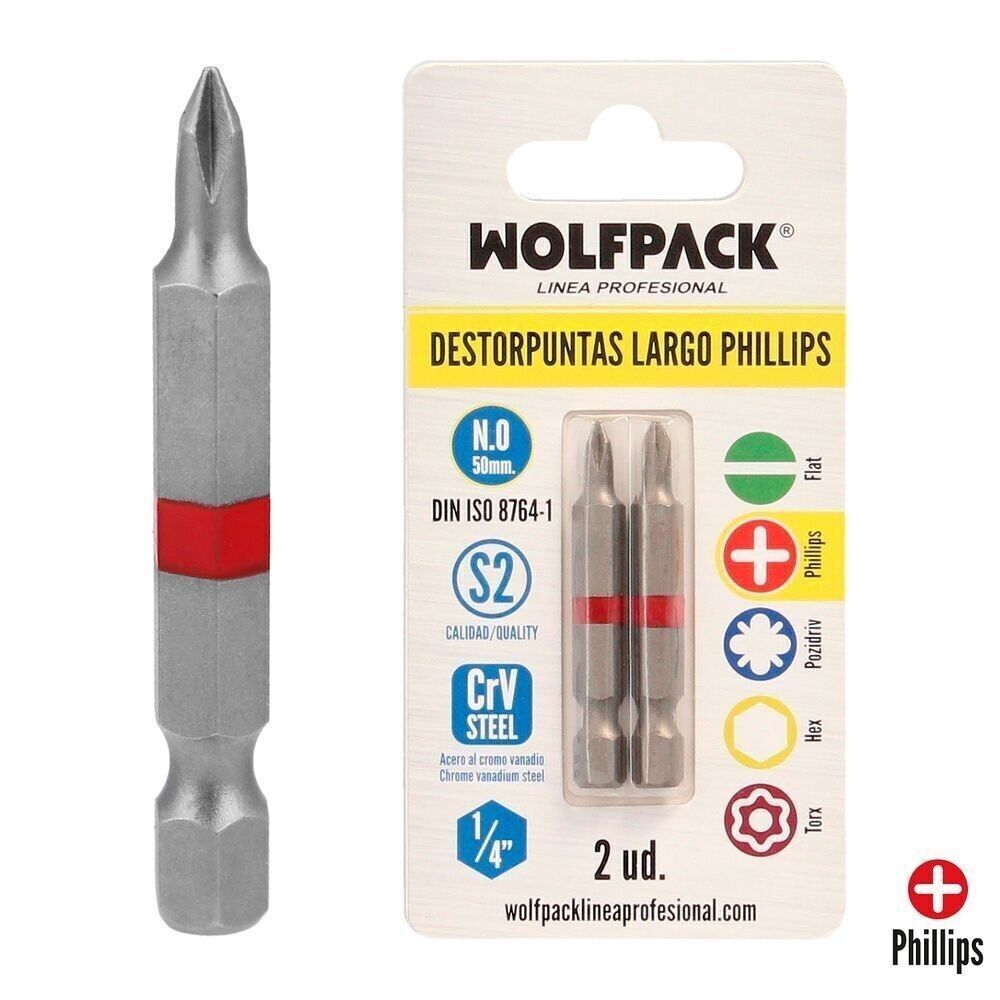 Kreuzschlitzschraubendreher Nr. 0 mit langen Spitzen (2 Stück). S2 Chrom-Vanadium-Stahl. Sechskant-Bits, Spitzenentferner,