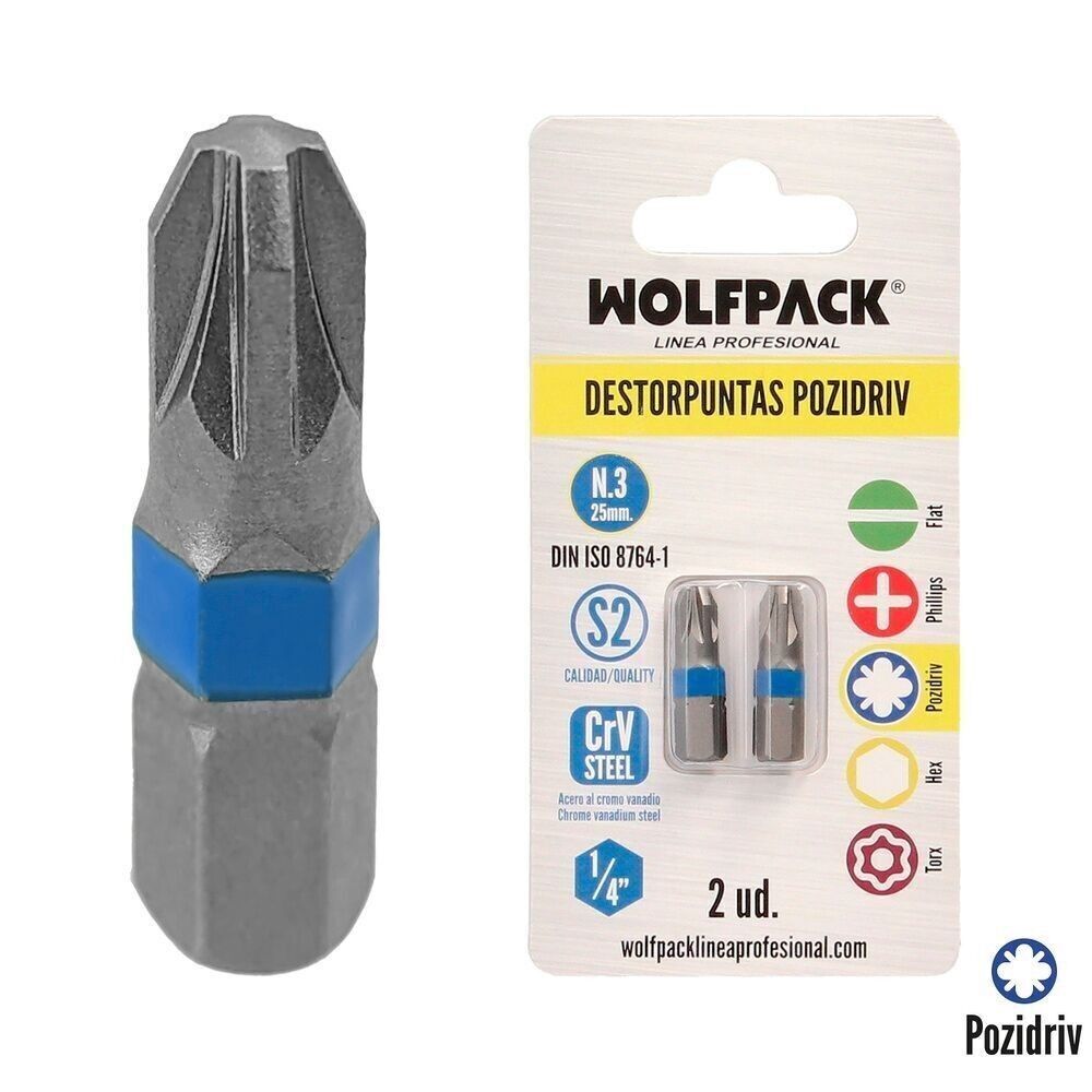 Pozidriv-Schraubendreher-Bits Nr. 3 (2 Stück). S2 Chrom-Vanadium-Stahl. Sechskant-Bits, Spitzenentferner,