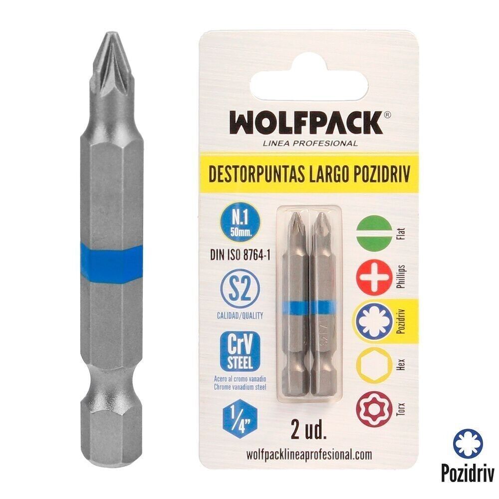 Langer Pozidriv Nr. 1 Bit-Entferner (2 Stück) S2 Chrom-Vanadium-Stahl. Sechskant-Bits, Spitzenentferner,