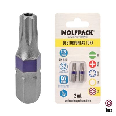 Tamper-proof Torx 27 Screwdriver Bits (2 Pieces).  S2 Chrome Vanadium Steel. Hexagonal Bits, Tip Removers,