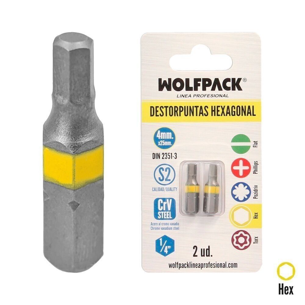 Sechskant-Schraubendreher-Bits 4,0 mm. (2 Stücke). S2 Chrom-Vanadium-Stahl. Sechskant-Bits, Spitzenentferner,