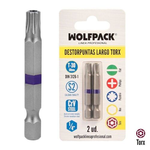 Puntas Largas Destornillador Torx T30 (2 Piezas). Acero S2 al Cromo Vanadio. Puntas Hexagonales,  Destorpuntas,