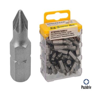 Embouts de tournevis Pozidriv n°1 (50 pièces). Acier au chrome-vanadium S2. Embouts hexagonaux, extracteurs de pointes,