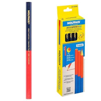Crayon de menuisier bicolore 18 cm. (12 unités) Crayon marqueur, crayon de menuiserie, marqueur de construction rouge/bleu