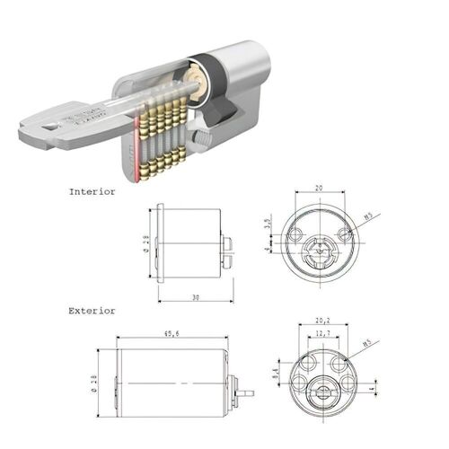 Cilindro Tesa Seguridad T6TS 40 Leva Corta Cilindro Redondo