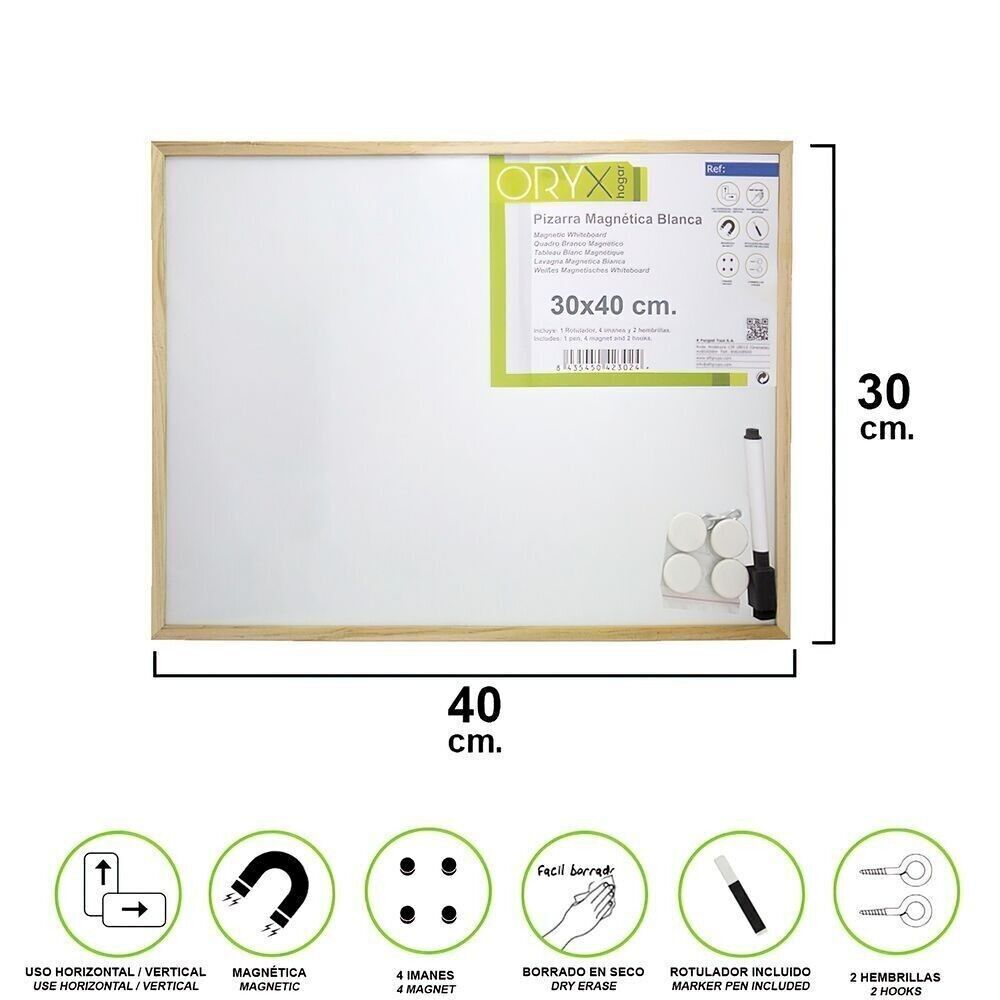 Lavagna magnetica bianca 30x40 cm. Con pennarello e 4 magneti