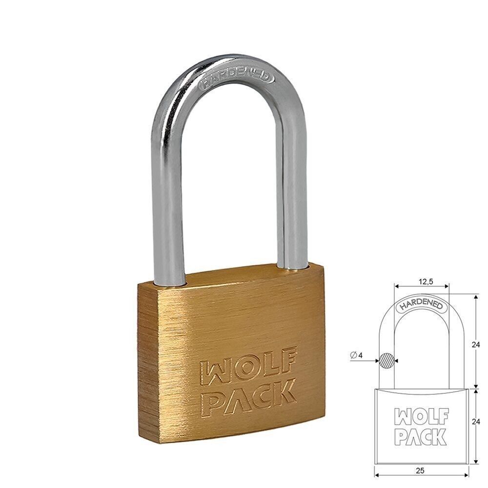 Vorhängeschloss aus Messing mit langem Bogen, 25 mm.