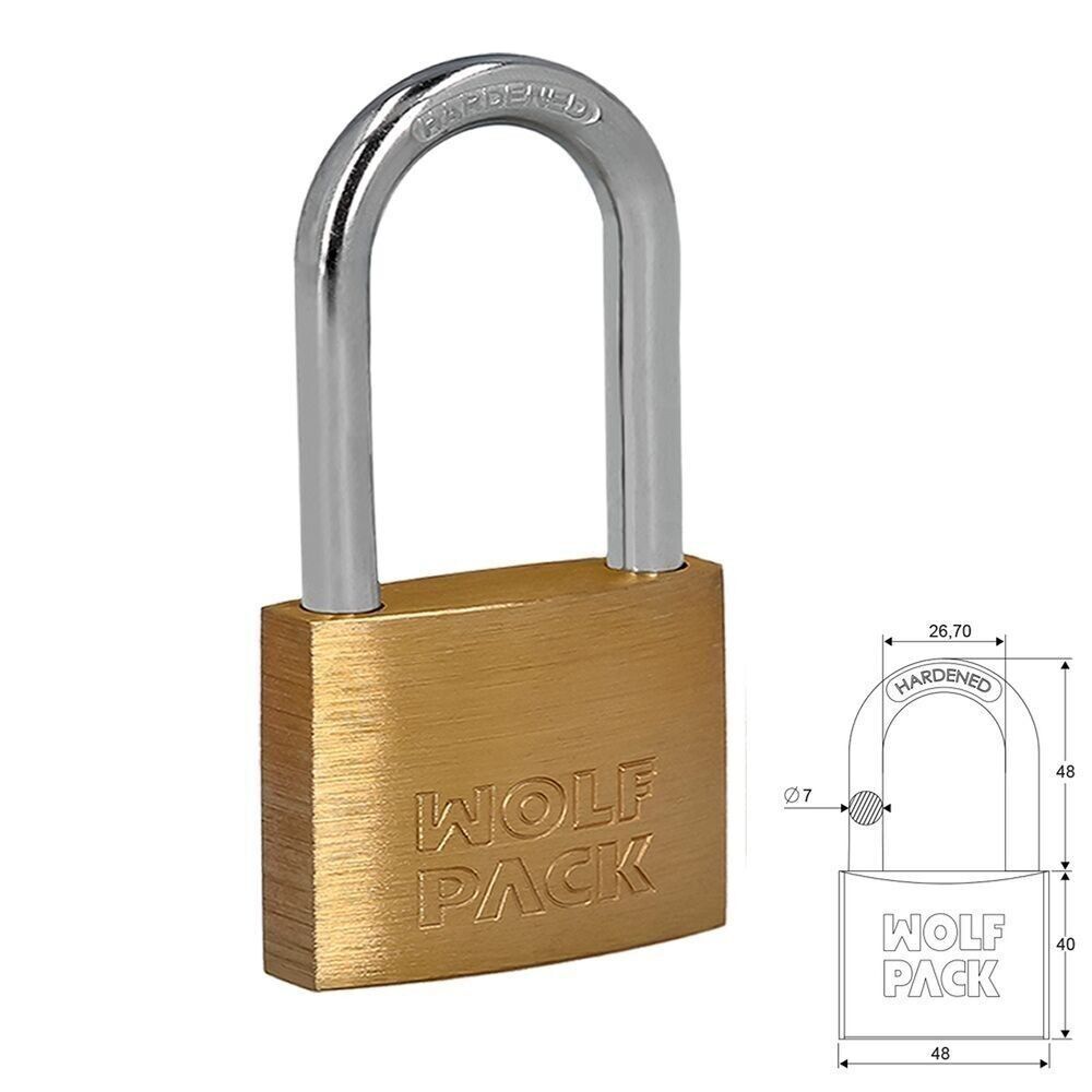 Langbogen-Vorhängeschloss aus Messing 50 mm.